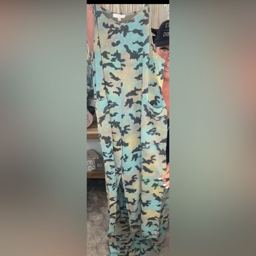 Easel Camouflage Jumpsuit in Blue and Green